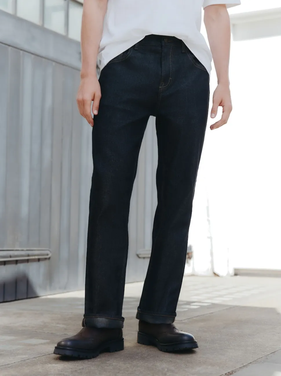 Blue Indigo Rinse Straight Fit Signature Brushed Cosy Check Denim Jeans