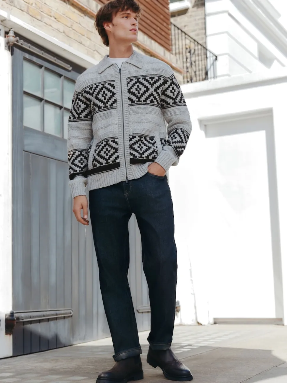 Blue Indigo Rinse Straight Fit Signature Brushed Cosy Check Denim Jeans