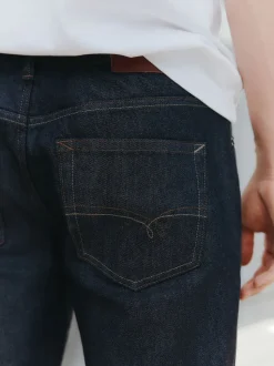 Blue Indigo Rinse Straight Fit Signature Brushed Cosy Check Denim Jeans