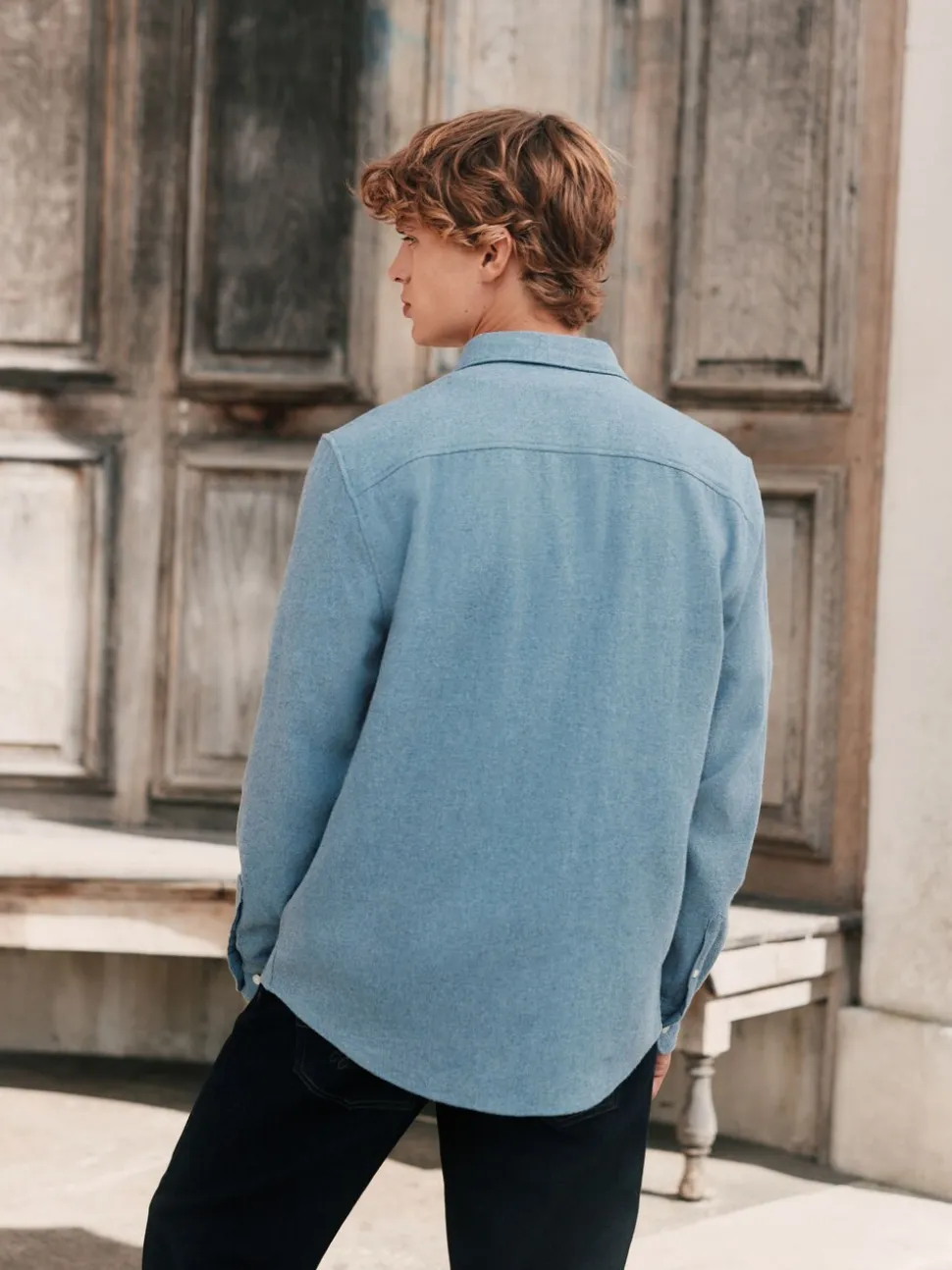 Blue Italian Fabric Soft Touch Signature Long Sleeve Shirt