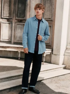 Blue Italian Fabric Soft Touch Signature Long Sleeve Shirt