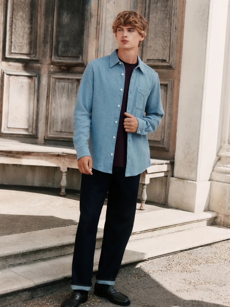 Blue Italian Fabric Soft Touch Signature Long Sleeve Shirt