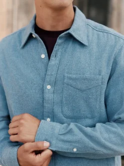 Blue Italian Fabric Soft Touch Signature Long Sleeve Shirt
