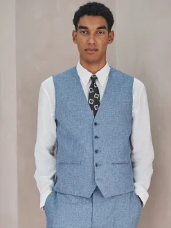 Blue Linen Blend Texture Suit Waistcoat