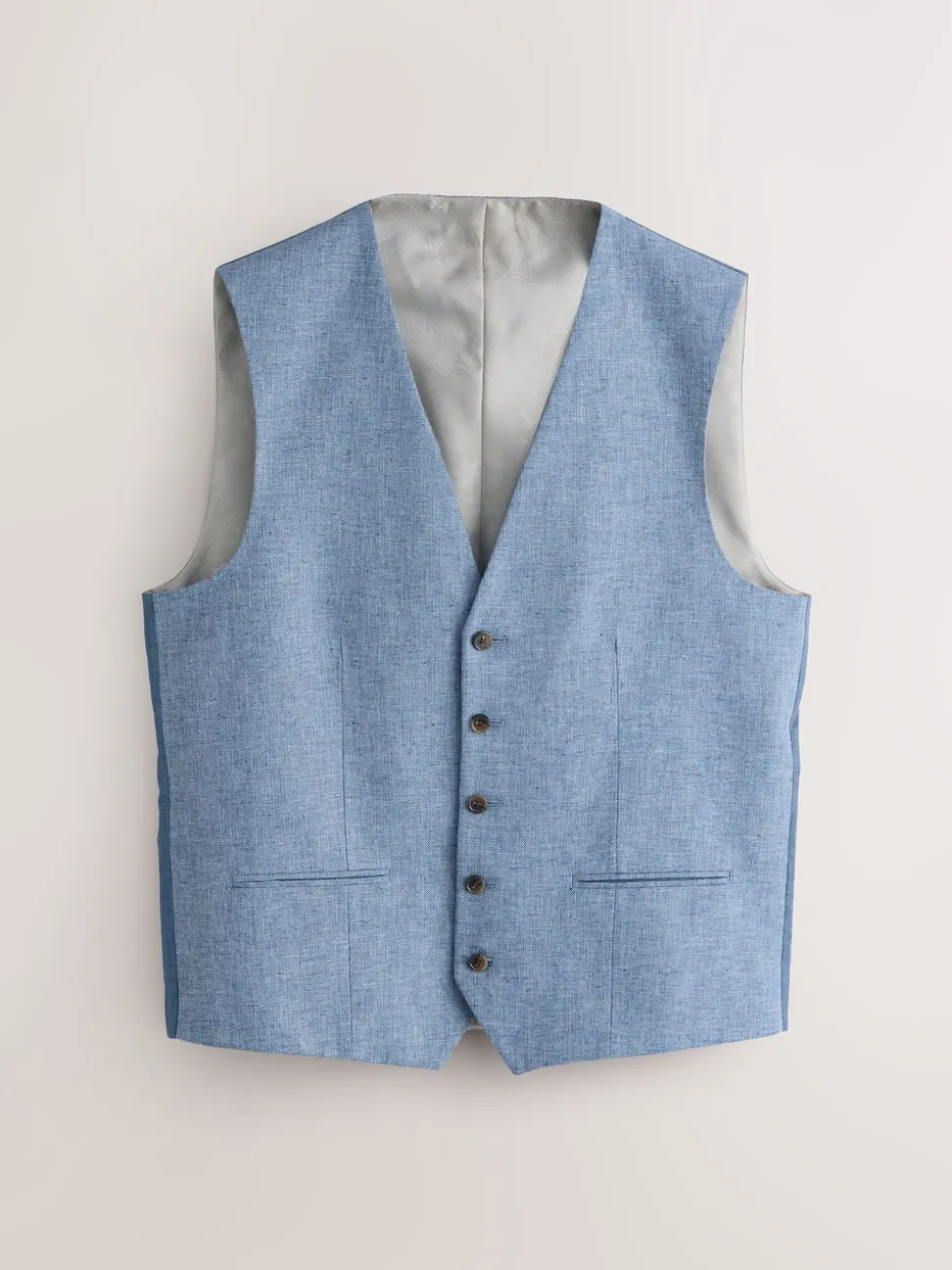 Blue Linen Blend Texture Suit Waistcoat