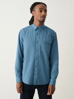 Blue Long Sleeve Garment Dyed Oxford Shirt