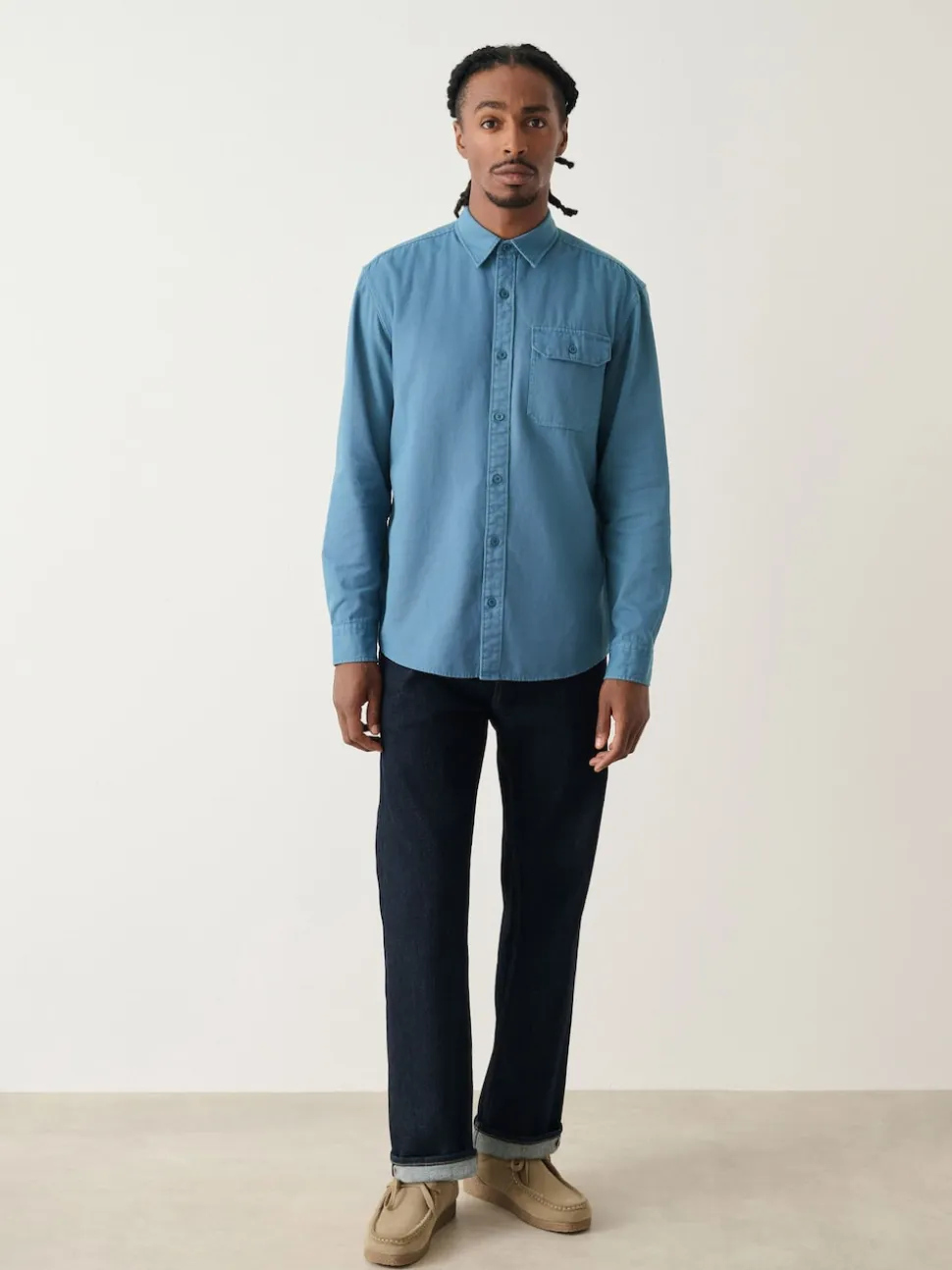 Blue Long Sleeve Garment Dyed Oxford Shirt