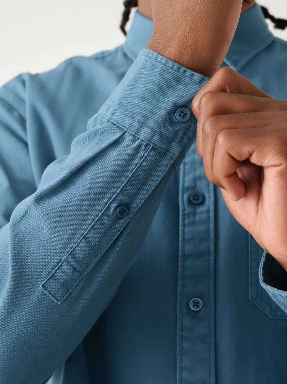 Blue Long Sleeve Garment Dyed Oxford Shirt
