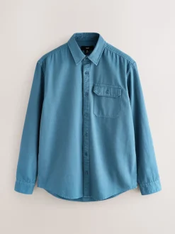 Blue Long Sleeve Garment Dyed Oxford Shirt