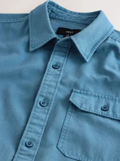 Blue Long Sleeve Garment Dyed Oxford Shirt
