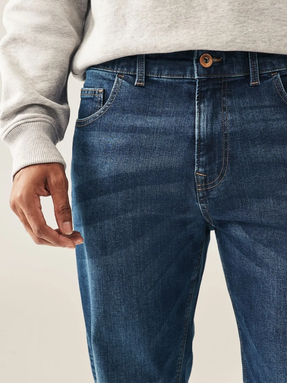 Blue Mid Single Straight Fit Classic Stretch Jeans
