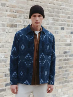 Blue Navajo Style Borg Lined Shacket