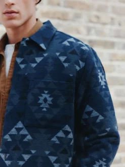 Blue Navajo Style Borg Lined Shacket