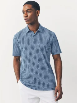 Blue Navy Geo Regular Fit Short Sleeve Jersey Polo Shirts 3 Pack