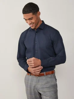 Blue Navy Regular Fit Easy Care Single Cuff Smart Shirt
