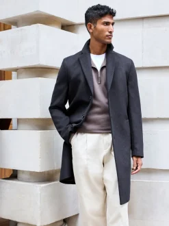 Blue Navy Regular Fit Epsom Overcoat with Wool