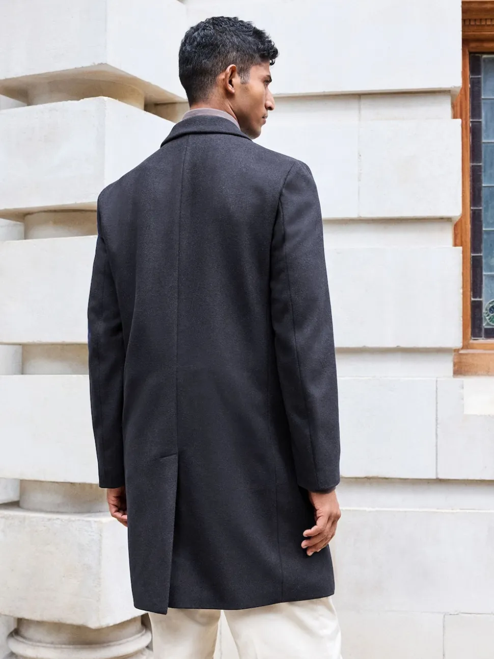 Blue Navy Regular Fit Epsom Overcoat with Wool