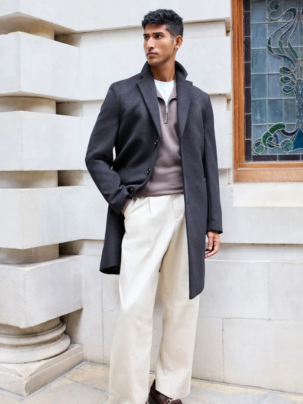 Blue Navy Regular Fit Epsom Overcoat with Wool