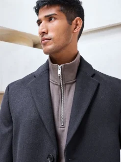 Blue Navy Regular Fit Epsom Overcoat with Wool