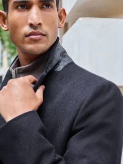 Blue Navy Regular Fit Epsom Overcoat with Wool