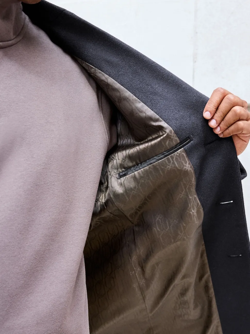 Blue Navy Regular Fit Epsom Overcoat with Wool