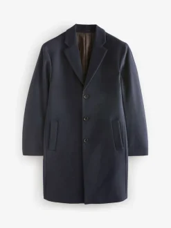 Blue Navy Regular Fit Epsom Overcoat with Wool