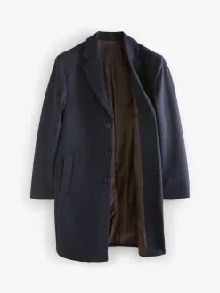 Blue Navy Regular Fit Epsom Overcoat with Wool