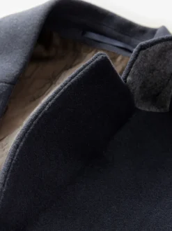 Blue Navy Regular Fit Epsom Overcoat with Wool