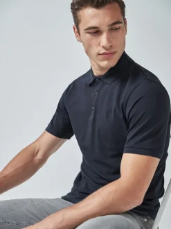 Blue Navy Regular Fit Short Sleeve Pique Polo Shirt