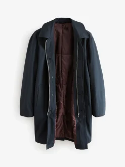 Blue Navy Shower Resistant Padded Trench Coat