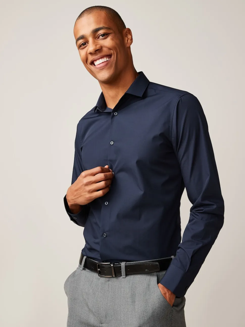 Blue Navy Slim Fit Easy Care Single Cuff Smart Shirt
