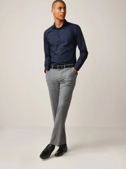 Blue Navy Slim Fit Easy Care Single Cuff Smart Shirt
