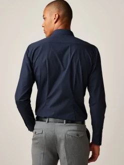 Blue Navy Slim Fit Easy Care Single Cuff Smart Shirt