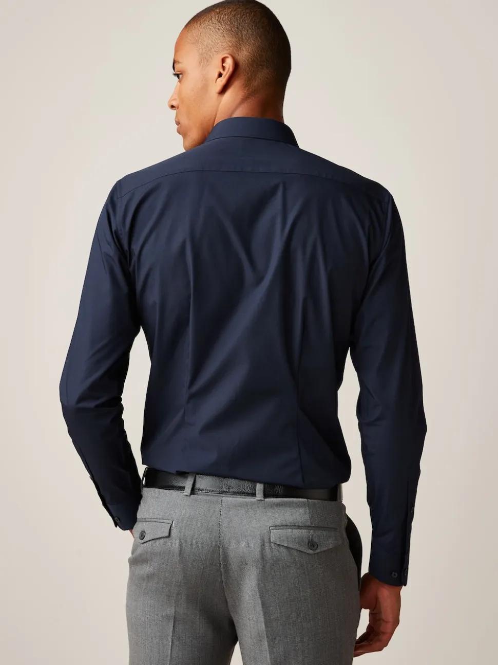 Blue Navy Slim Fit Easy Care Single Cuff Smart Shirt