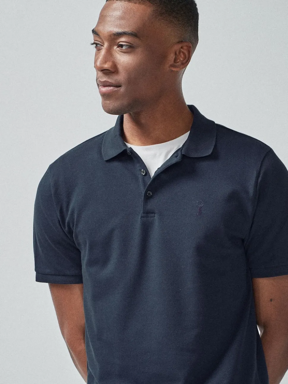 Blue Navy Slim Fit Short Sleeve Pique Polo Shirt