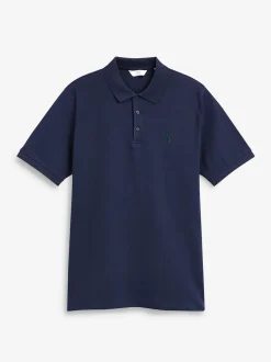 Blue Navy Slim Fit Short Sleeve Pique Polo Shirt