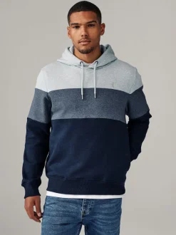 Blue Overhead Hoodie Colour Blocking Sweatshirt