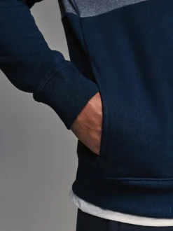 Blue Overhead Hoodie Colour Blocking Sweatshirt