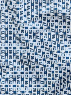 Blue Printed Stretch Oxford Short Sleeve Shirt