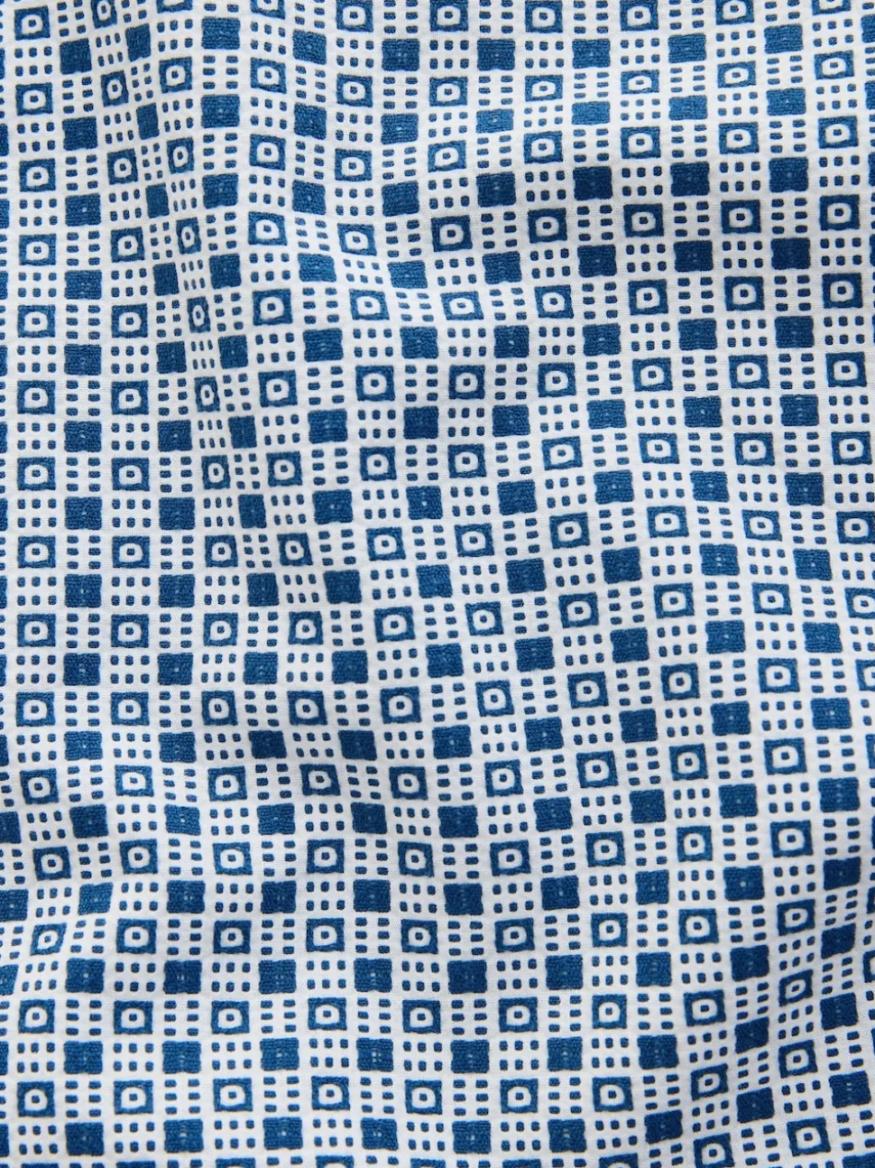Blue Printed Stretch Oxford Short Sleeve Shirt