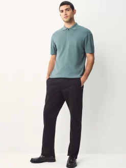 Blue Quarter Zip N.Premium Relaxed Fit Mid Weight Short Sleeve Knit Polo Shirt