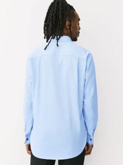 Blue Regular Fit 100% Cotton Textured Long Sleeve Formal Shirt with Trim