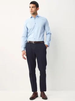 Blue Regular Fit Double Cuff Easy Care Textured Smart Shirt