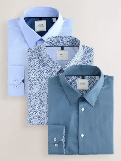Blue Regular Fit Easy Care Single Cuff Smart Shirts 3 Pack