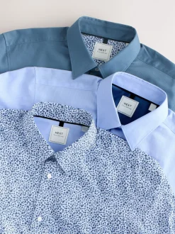 Blue Regular Fit Easy Care Single Cuff Smart Shirts 3 Pack
