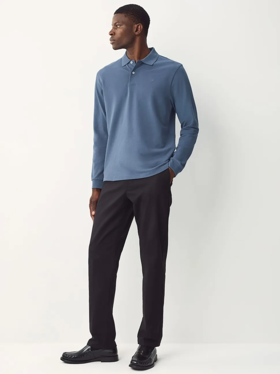 Blue Regular Fit Long Sleeve Pique Polo Shirt