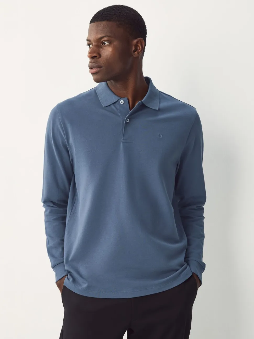 Blue Regular Fit Long Sleeve Pique Polo Shirt