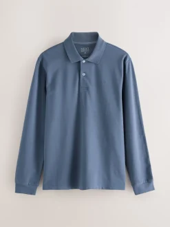 Blue Regular Fit Long Sleeve Pique Polo Shirt