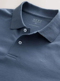 Blue Regular Fit Long Sleeve Pique Polo Shirt