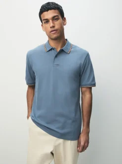 Blue Regular Fit Short Sleeve Tipped Polo Shirt